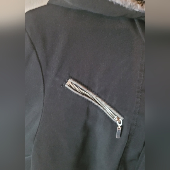 Womens large Liz Clairborne black winter coat jacket hooded with faux fur lining - Picture 3 of 11